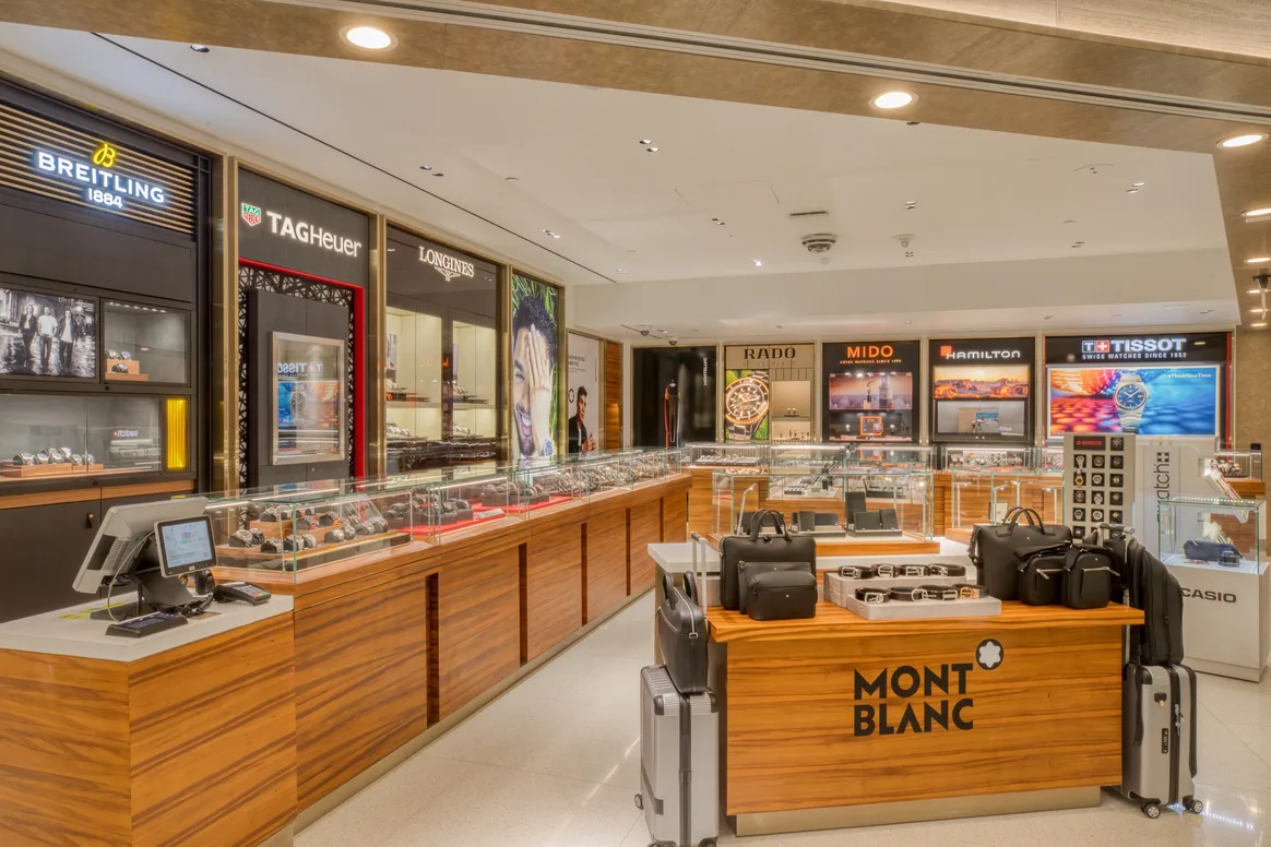 Luxury watch display at DFS Watches SFO