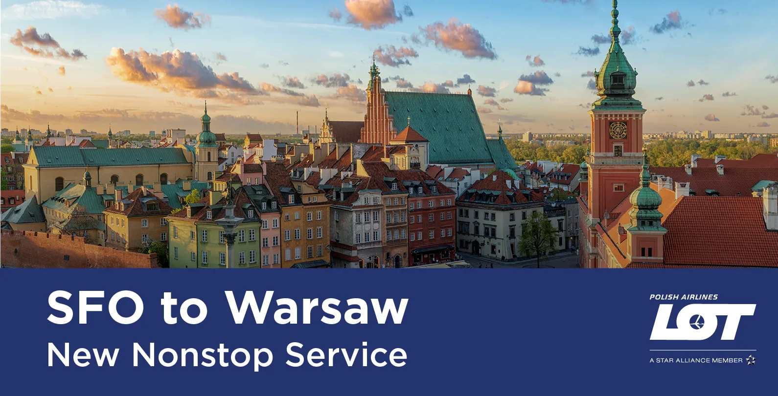 Aerial view of Old Town Warsaw with clouds